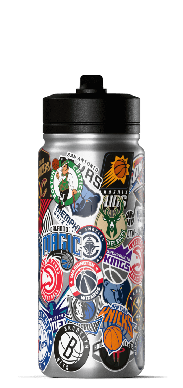 Hydrapeak NBA 20oz All Team Sticker Print Kids Water Bottle with Straw Lid