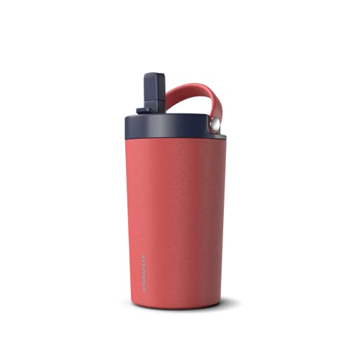 Hydrapeak Junior 14oz Insulated Kids Water Bottle with Straw Lid, Red/Navy, Stainless Steel Double Wall, Leak-Proof