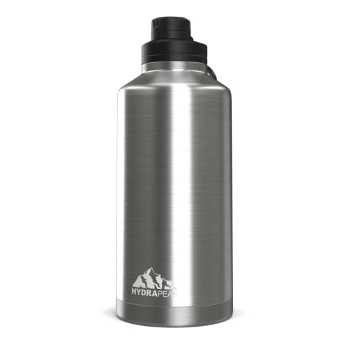 Hydrapeak 72 oz Insulated Water Bottle, Raw Stainless Steel Finish, Leak-Proof Half-Gallon Jug