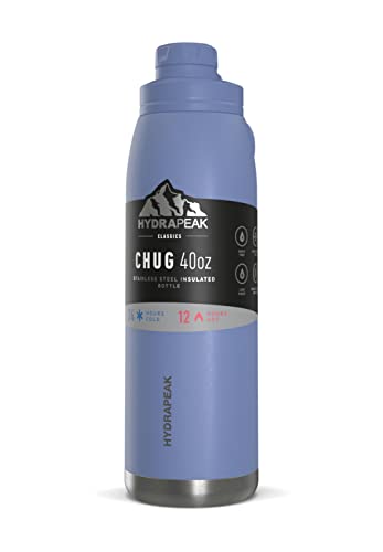 Hydrapeak 40 oz Insulated Water Bottle with Chug Lid - Iris - Leak Proof Double Walled Vacuum Insulated Stainless