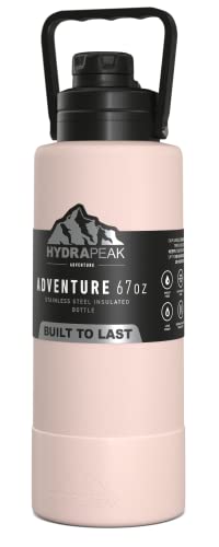 Hydrapeak Adventure 67oz Insulated Water Flask - Half Gallon Seashell Stainless Steel Canteen with Boot