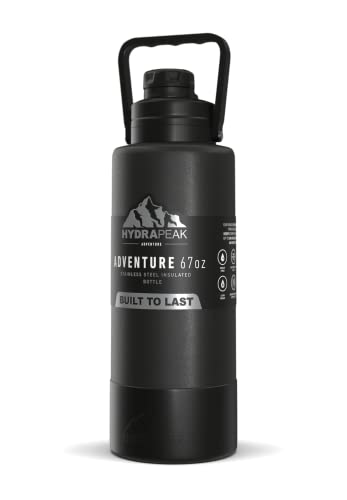 Hydrapeak Adventure 67oz Insulated Water Bottle - Black Half Gallon Canteen