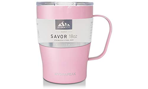 Hydrapeak SAVOR 18oz Double Vacuum Insulated Coffee Mug - Pink, Stainless Steel Travel Cup with Handle