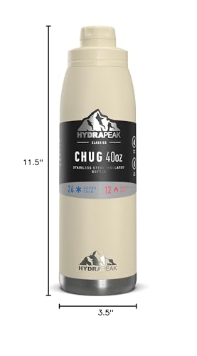 Hydrapeak 40 oz Insulated Water Bottle Chug Lid - Modern Cream - Leak Proof Vacuum Stainless Steel
