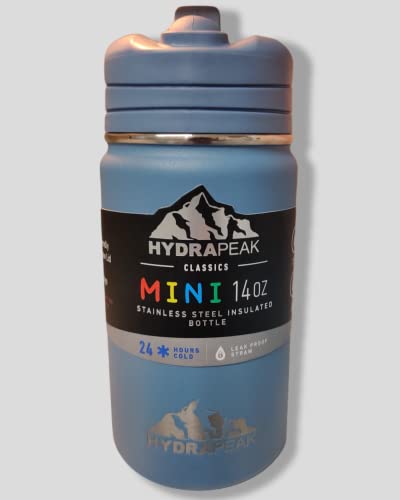 Hydrapeak Mini 14 oz Kids Water Bottle with Straw Lid, Insulated Stainless Steel, Storm