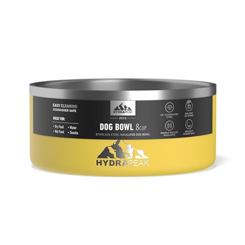 Hydrapeak Dog Bowl - Non Slip Stainless Steel, 8 Cup (64oz) Lemon