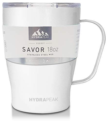 Hydrapeak SAVOR 18oz Double Vacuum Insulated Coffee Mug - White, Stainless Steel Travel Mug with Lid and Handle