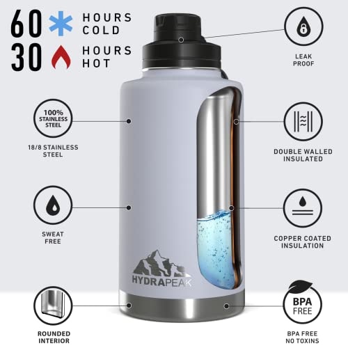 Hydrapeak 50oz Insulated Large Water Bottle - Leak Proof Stainless Steel Flask - Ice