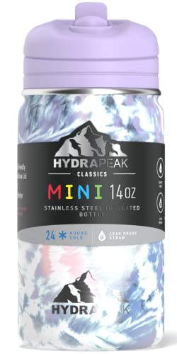 Hydrapeak Mini 14oz Kids Water Bottle Dark Tiedye - Stainless Steel Insulated with Straw Lid