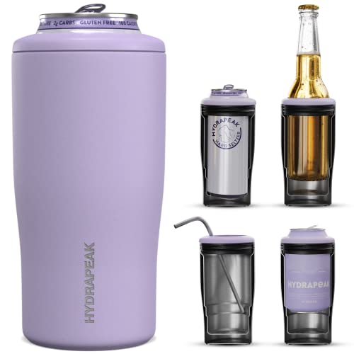 Hydrapeak 4-in-1 Insulated Can Cooler - Orchid Purple, Fits 12 oz Slim Cans, Standard Cans, and Beer Bottles