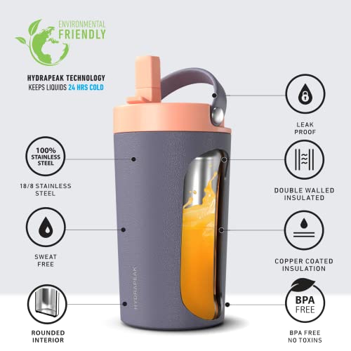 Hydrapeak Junior 14oz Insulated Kids Water Bottle - Plum/Peach, Two-Tone Straw Lid