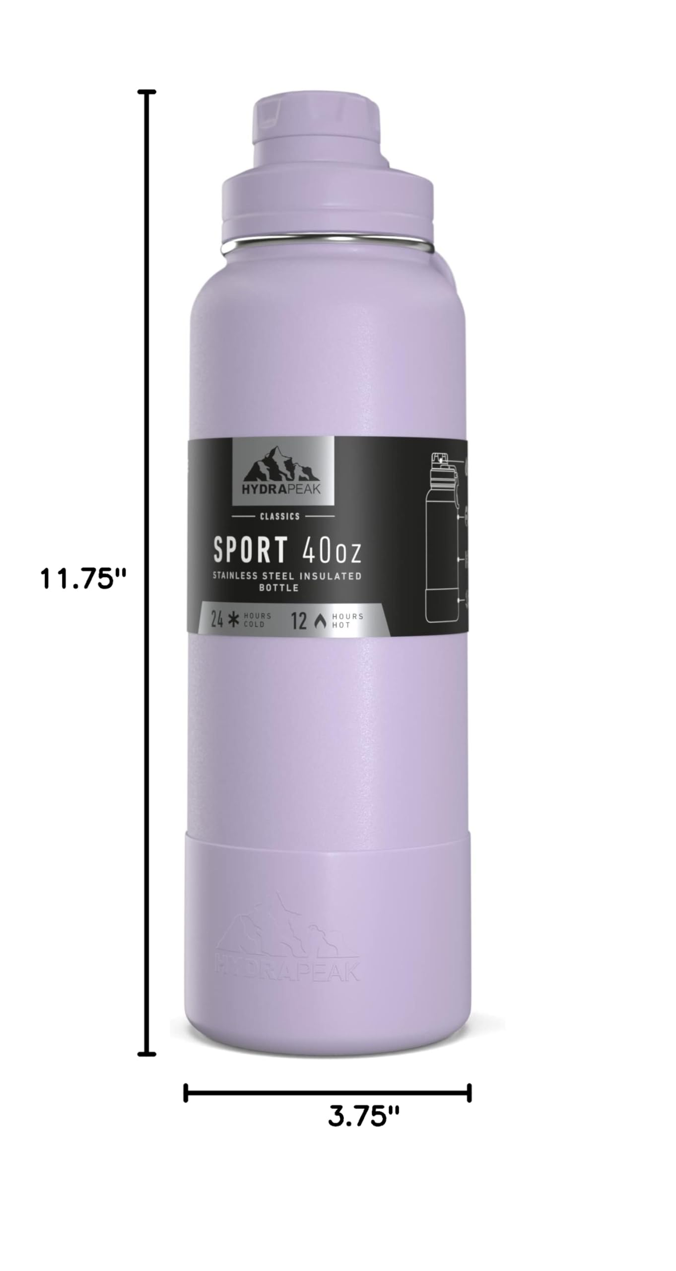 Hydrapeak 40oz Sport Insulated Water Bottle with Chug Lid – Orchid, Leak-Proof Stainless Steel with Matching Boot