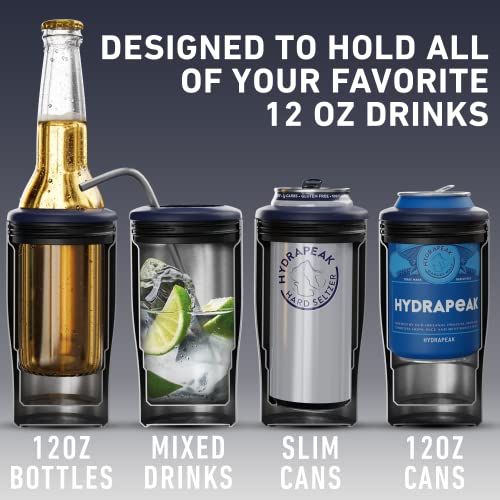 Hydrapeak 4-in-1 Insulated Can Cooler - Navy, Fits 12 oz Slim & Standard Cans, Beer Bottles