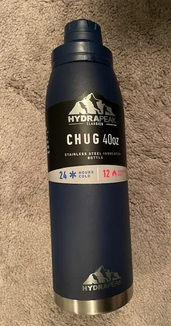Hydrapeak 40 oz Insulated Water Bottle with Chug Lid - Navy - Double Walled Stainless Steel