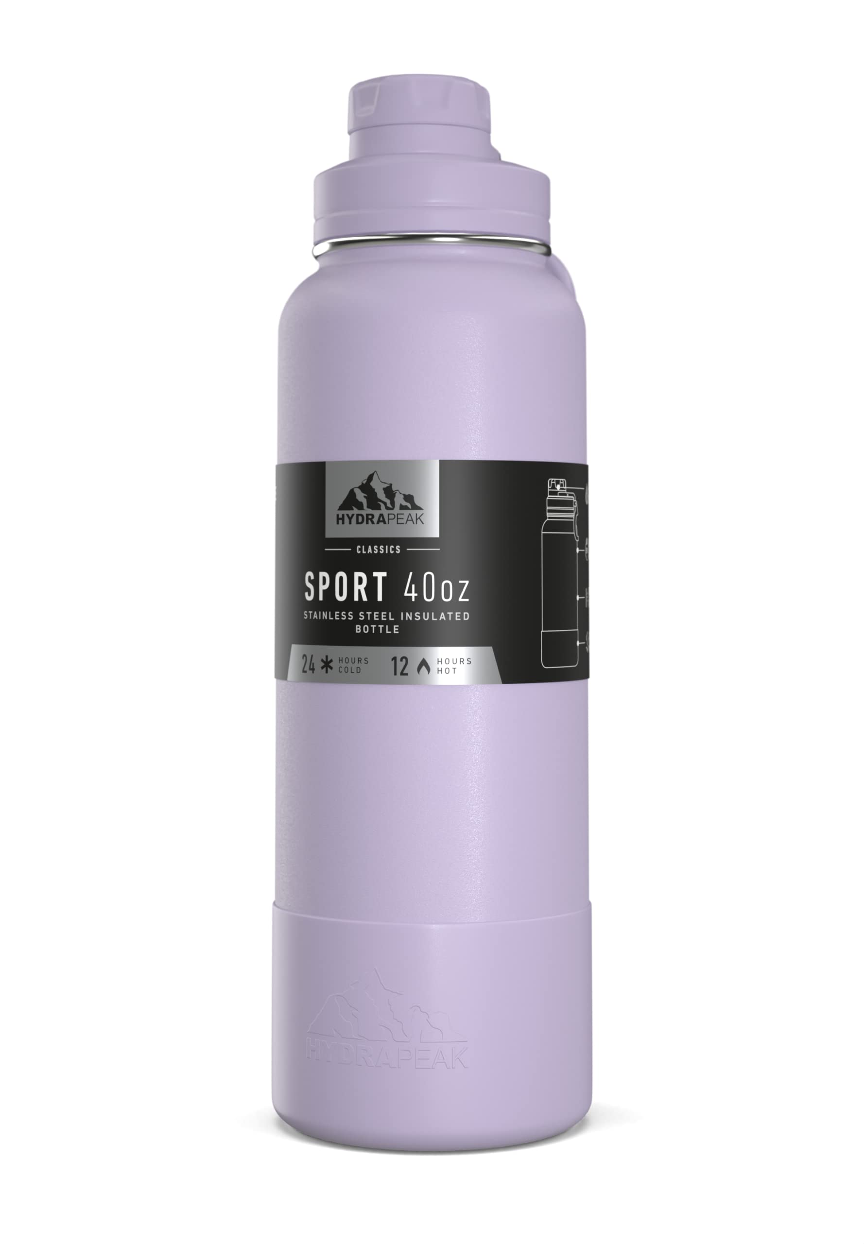 Hydrapeak 40oz Sport Insulated Water Bottle with Chug Lid – Orchid, Leak-Proof Stainless Steel with Matching Boot