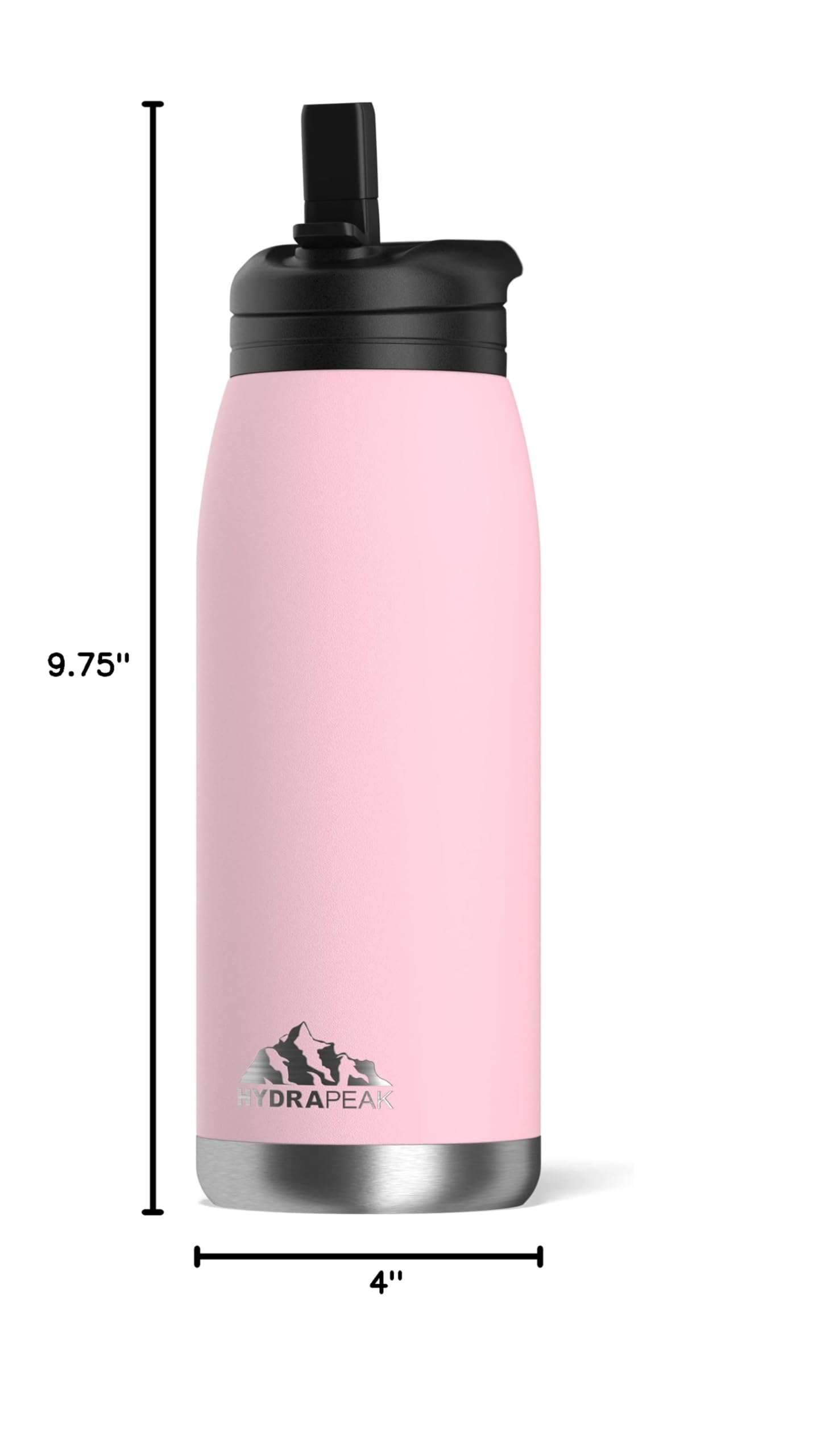Hydrapeak Flow 32oz Insulated Water Bottle with Straw Lid – Pink, Stainless Steel, Leak-Proof