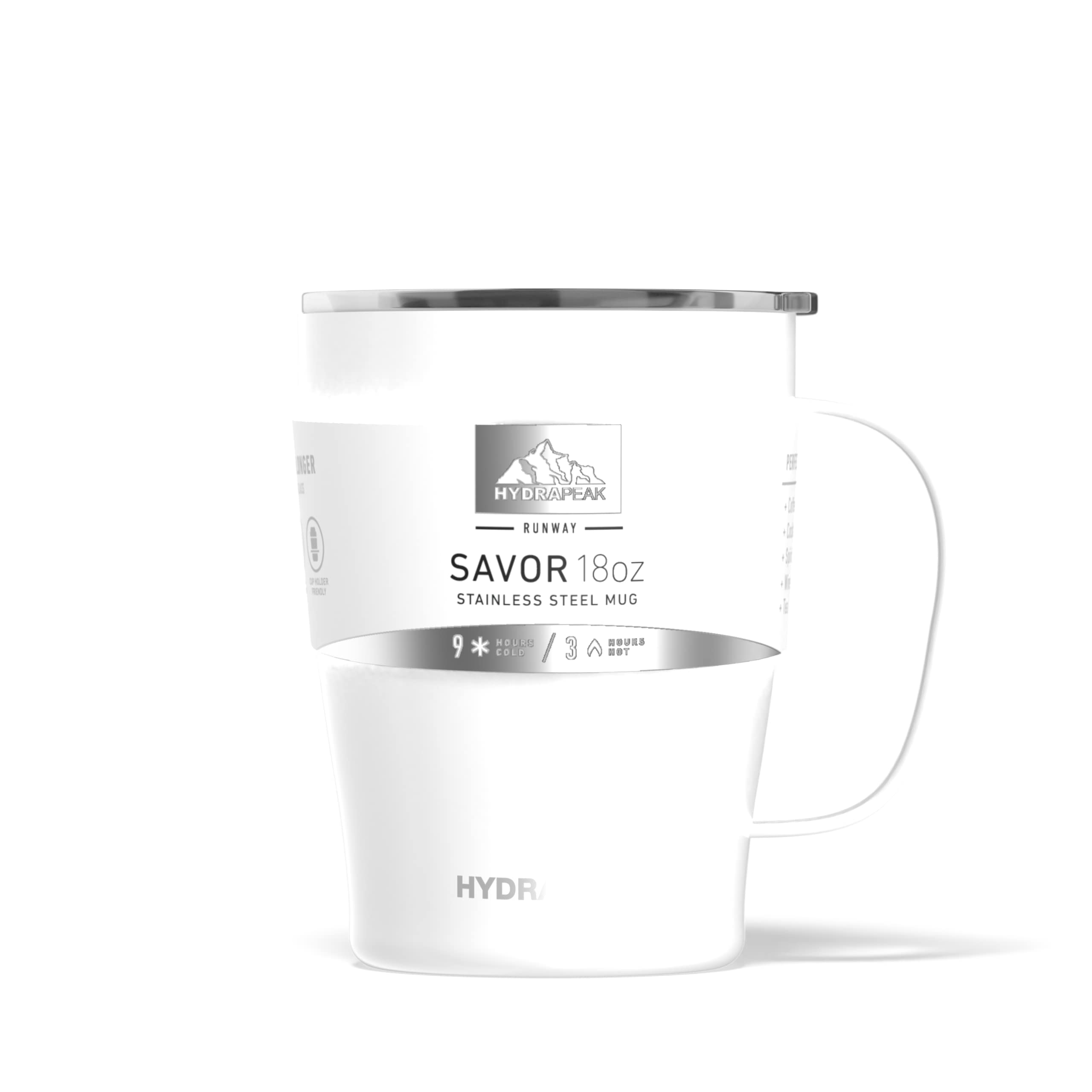 Hydrapeak SAVOR 18oz Double Vacuum Insulated Coffee Mug - White, Stainless Steel Travel Mug with Lid and Handle