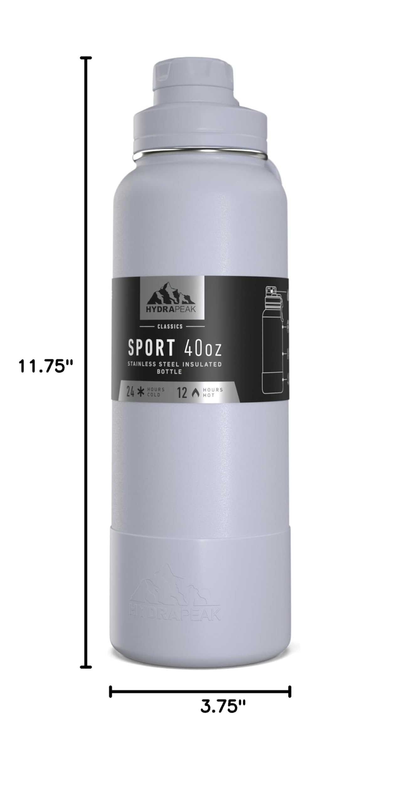 Hydrapeak 40oz Sport Insulated Water Bottle with Chug Lid – Ice, Leak-Proof Stainless Steel