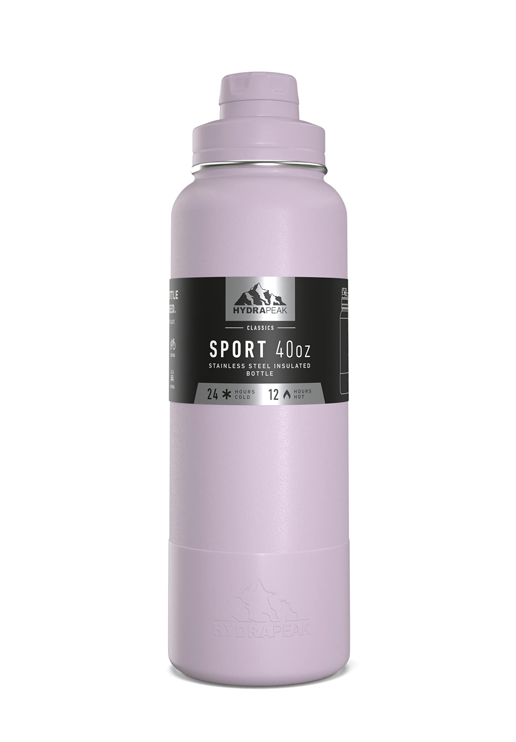 Hydrapeak 40oz Sport Insulated Water Bottle with Chug Lid - Stainless Steel, Blush, Keeps Cold 24 Hours