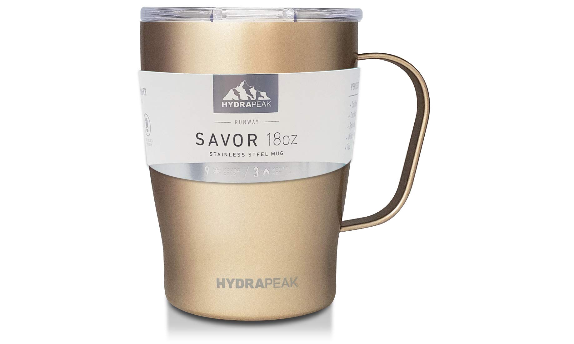 Hydrapeak SAVOR 18oz Insulated Travel Mug - Champagne Gold, Vacuum-Insulated Stainless Steel with Lid