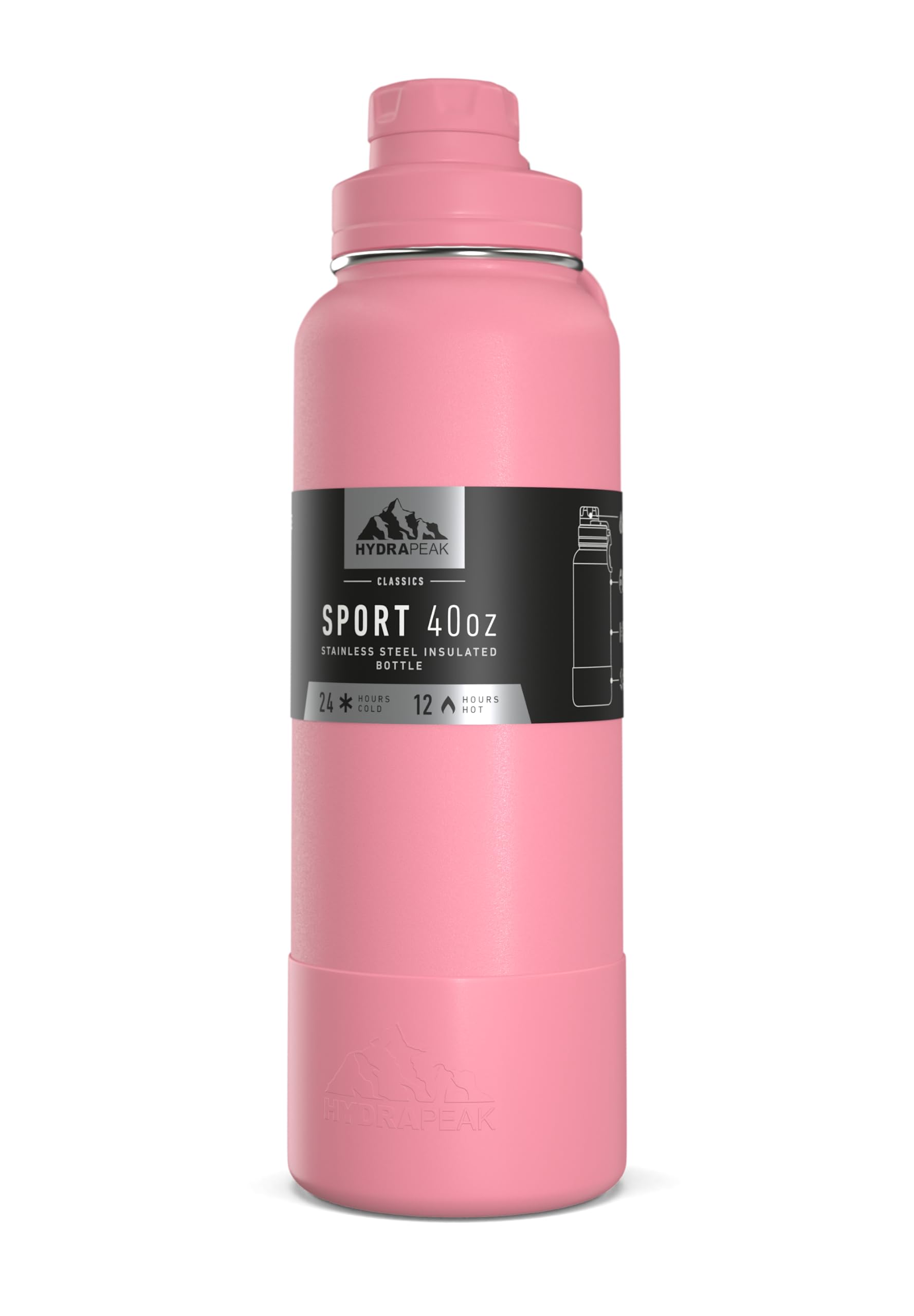 Hydrapeak 40oz Sport Insulated Water Bottle with Chug Lid - Bubblegum - Large Leak-Proof Bottle for All-Day