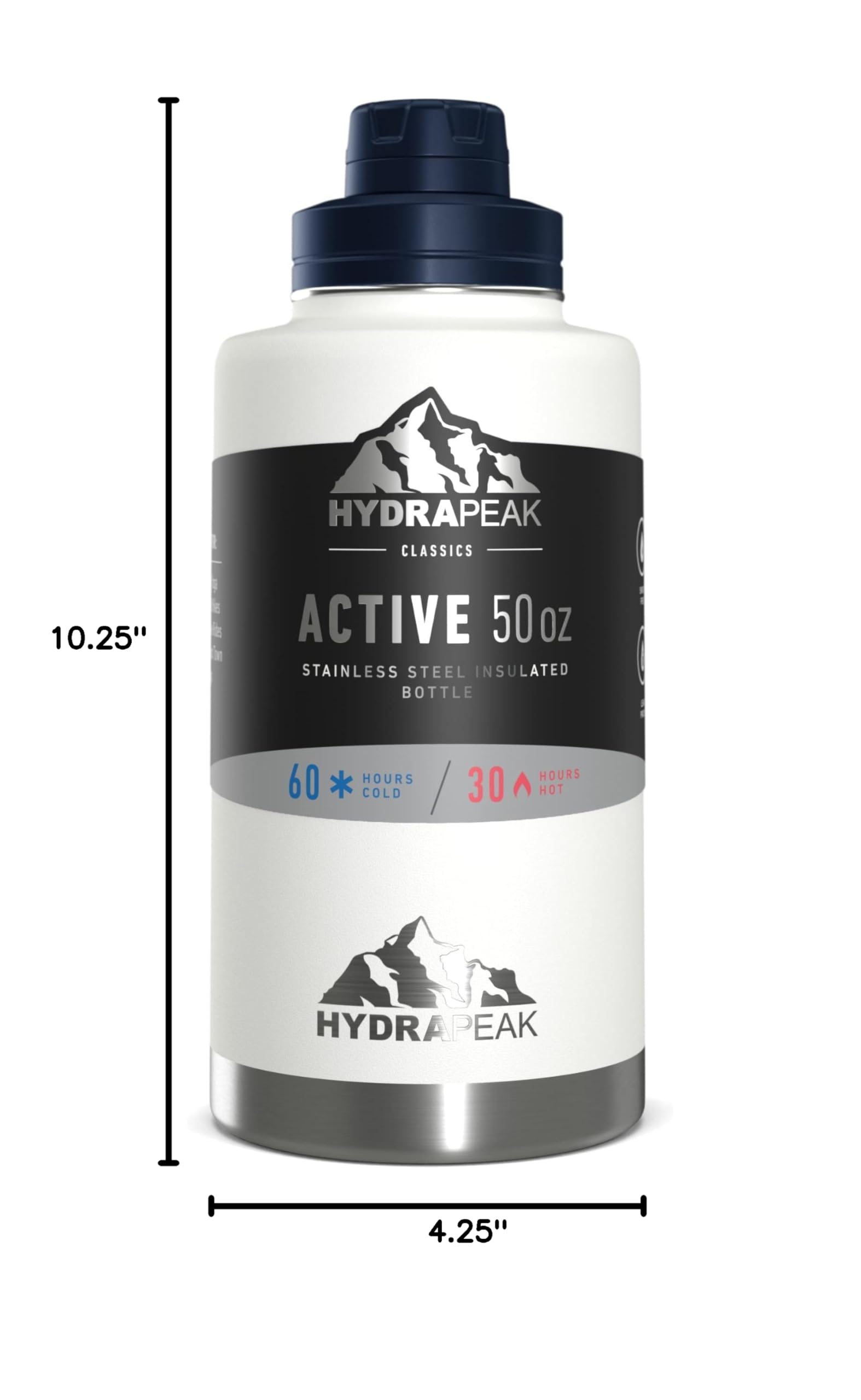 Hydrapeak 50oz Insulated Large Water Bottle - Leak Proof Stainless Steel Flask (White)