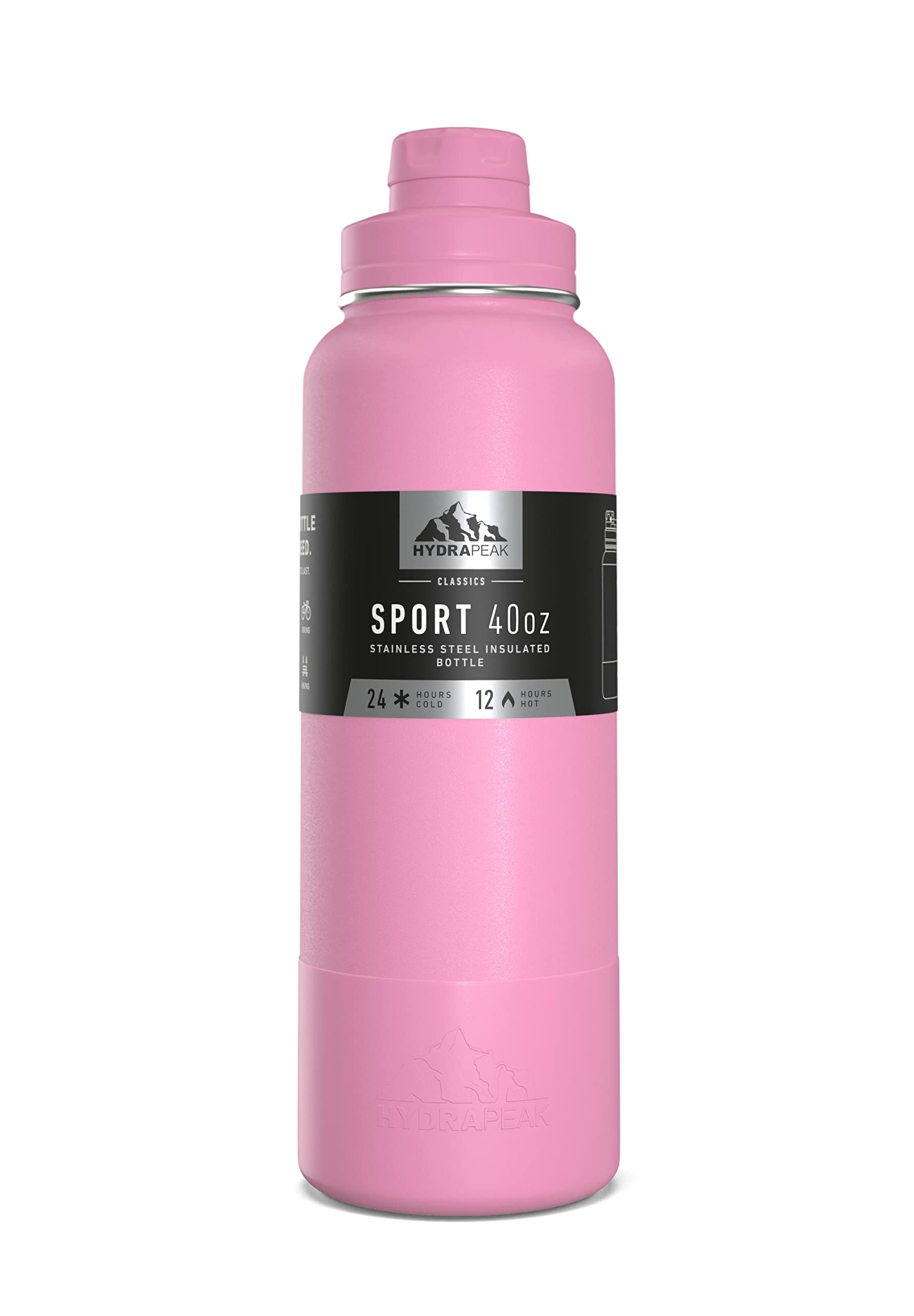 Hydrapeak 40oz Sport Insulated Water Bottle with Chug Lid - Bubblegum - Large Leak-Proof Bottle for All-Day