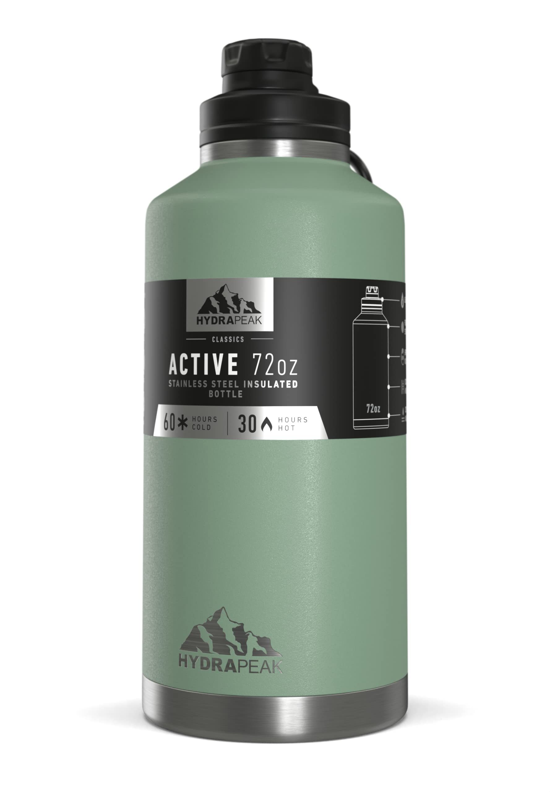 Hydrapeak 72 oz Insulated Water Jug - Sage Green, Half Gallon Bottle