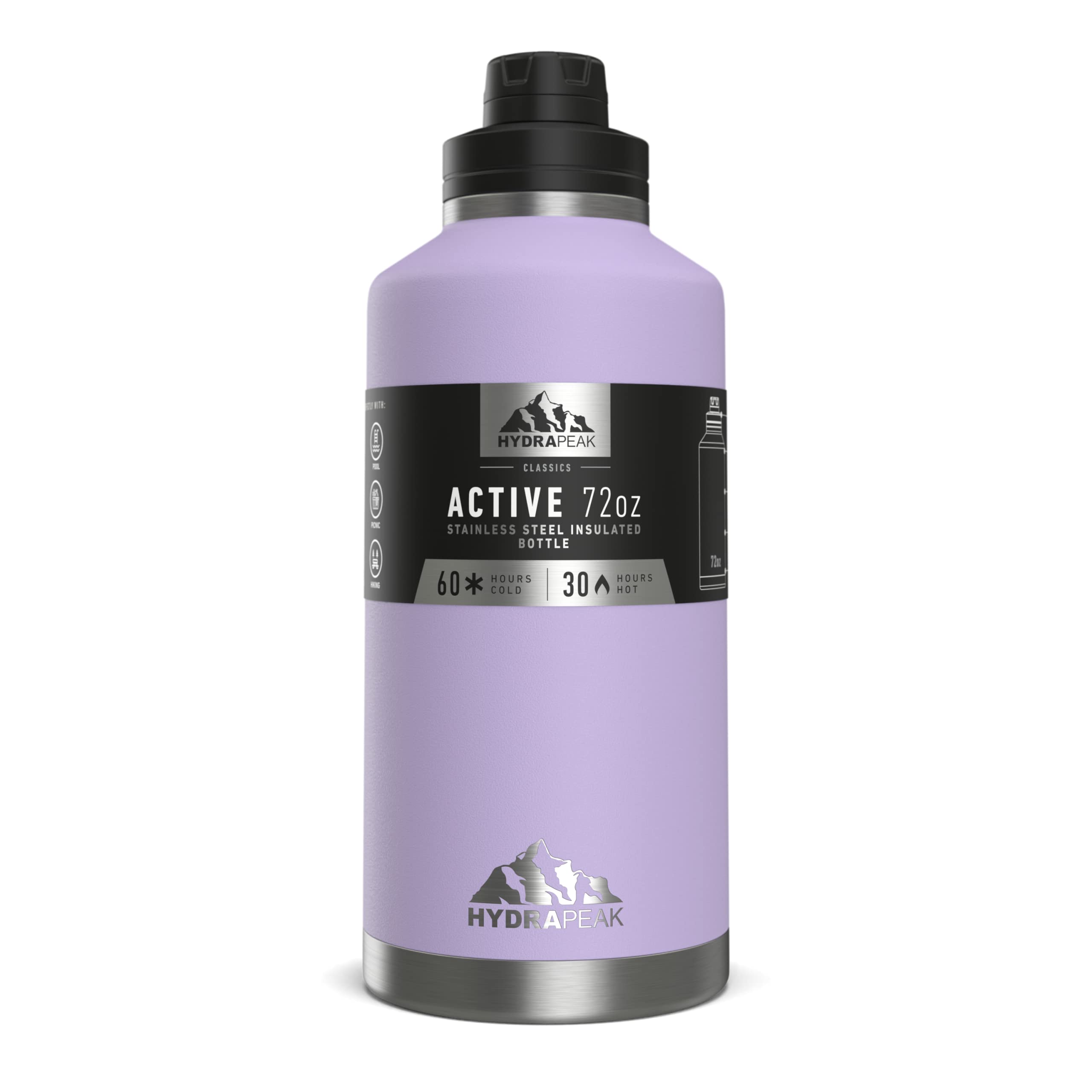 Hydrapeak 72 oz Insulated Water Bottle - Lavender, Leak-Proof Half Gallon Jug
