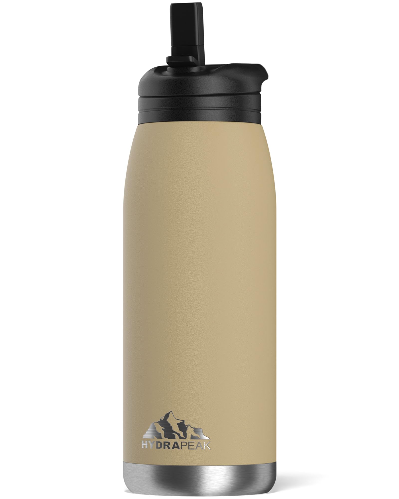 Hydrapeak Flow 32oz Insulated Water Bottle with Straw Lid - Sand, Copper-Coated Stainless Steel, Leak-Proof