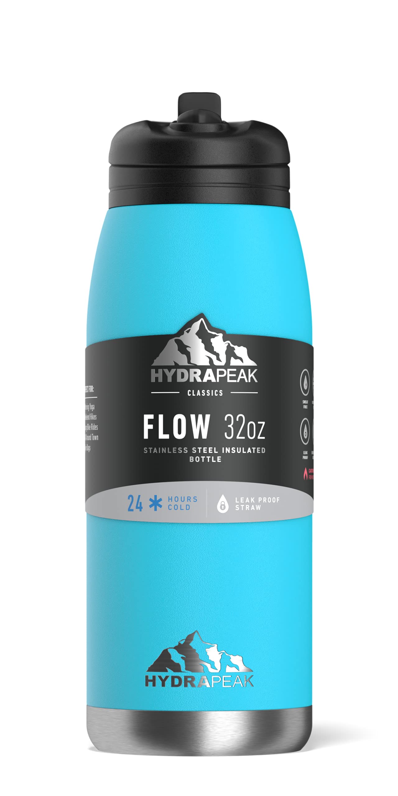 Hydrapeak Flow 32oz Insulated Water Bottle - Ocean Blue, Leak-Proof Stainless Steel with Straw Lid and Handle