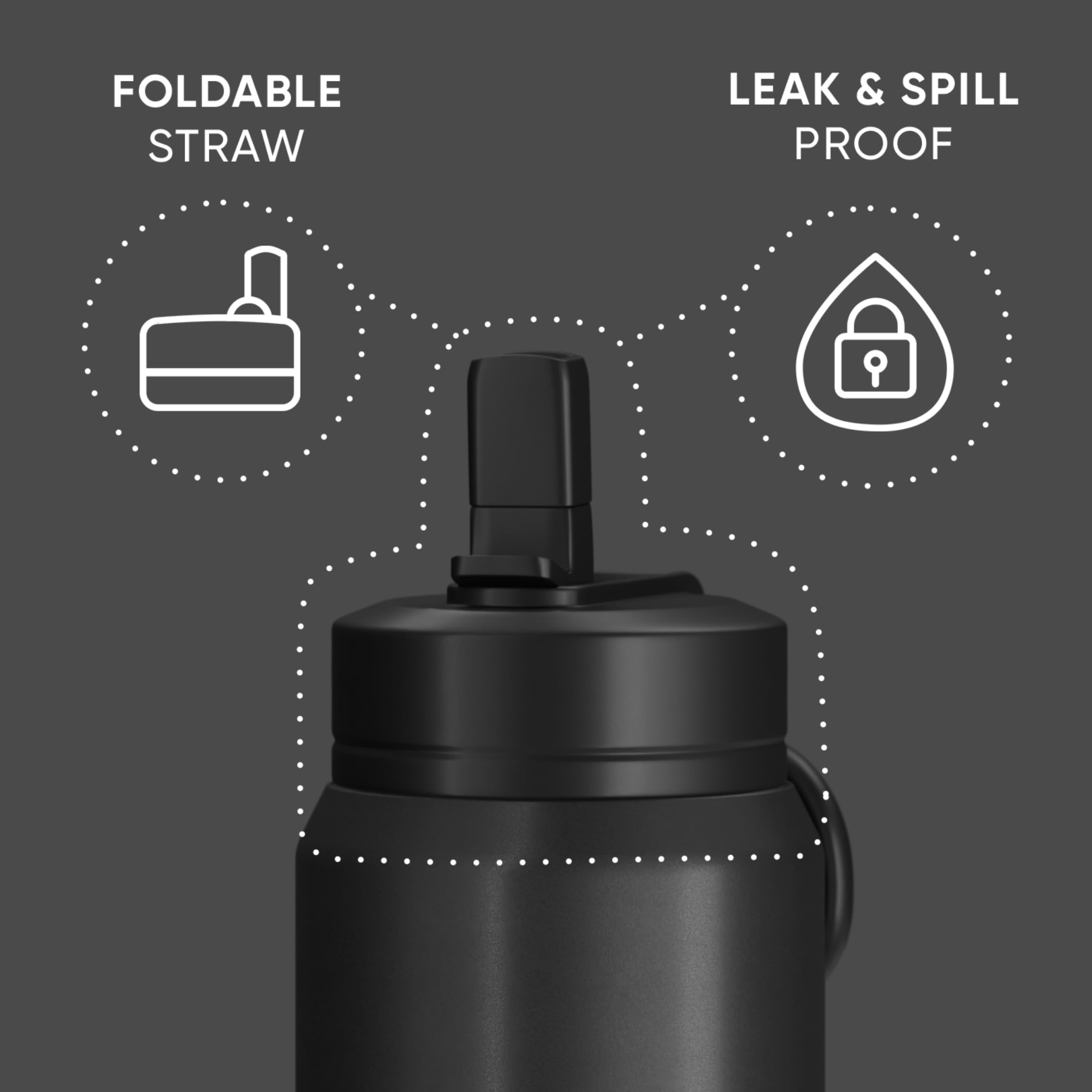 Hydrapeak 26 oz Sport Insulated Water Bottle with Straw Lid - Black - Double Walled Stainless Steel
