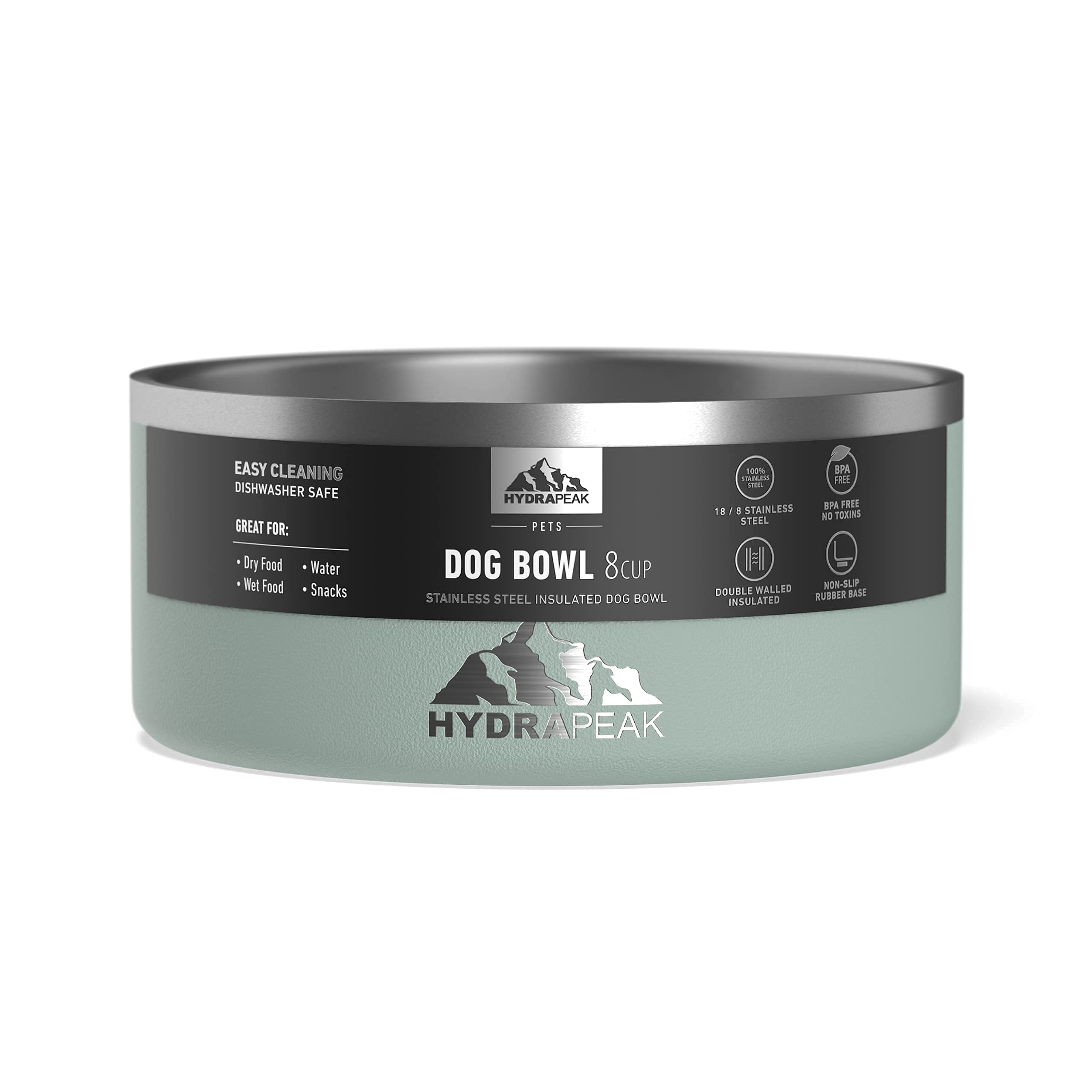 Hydrapeak Dog Bowl Non-Slip Stainless Steel 8 Cup - Teal, Large Size for Water and Food