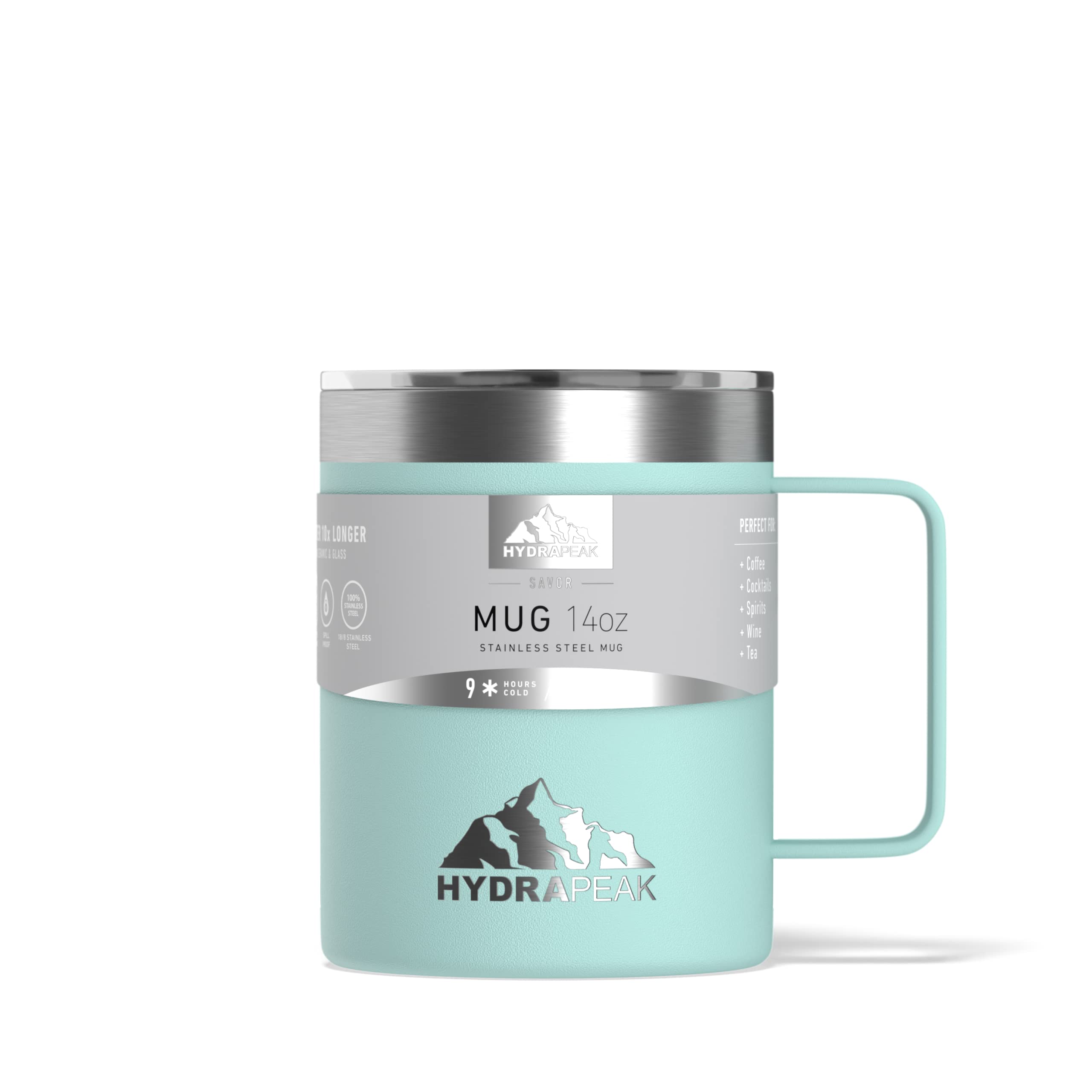 Hydrapeak 14oz Insulated Travel Mug Aqua - Double Wall Stainless Steel with Splash-Proof Lid