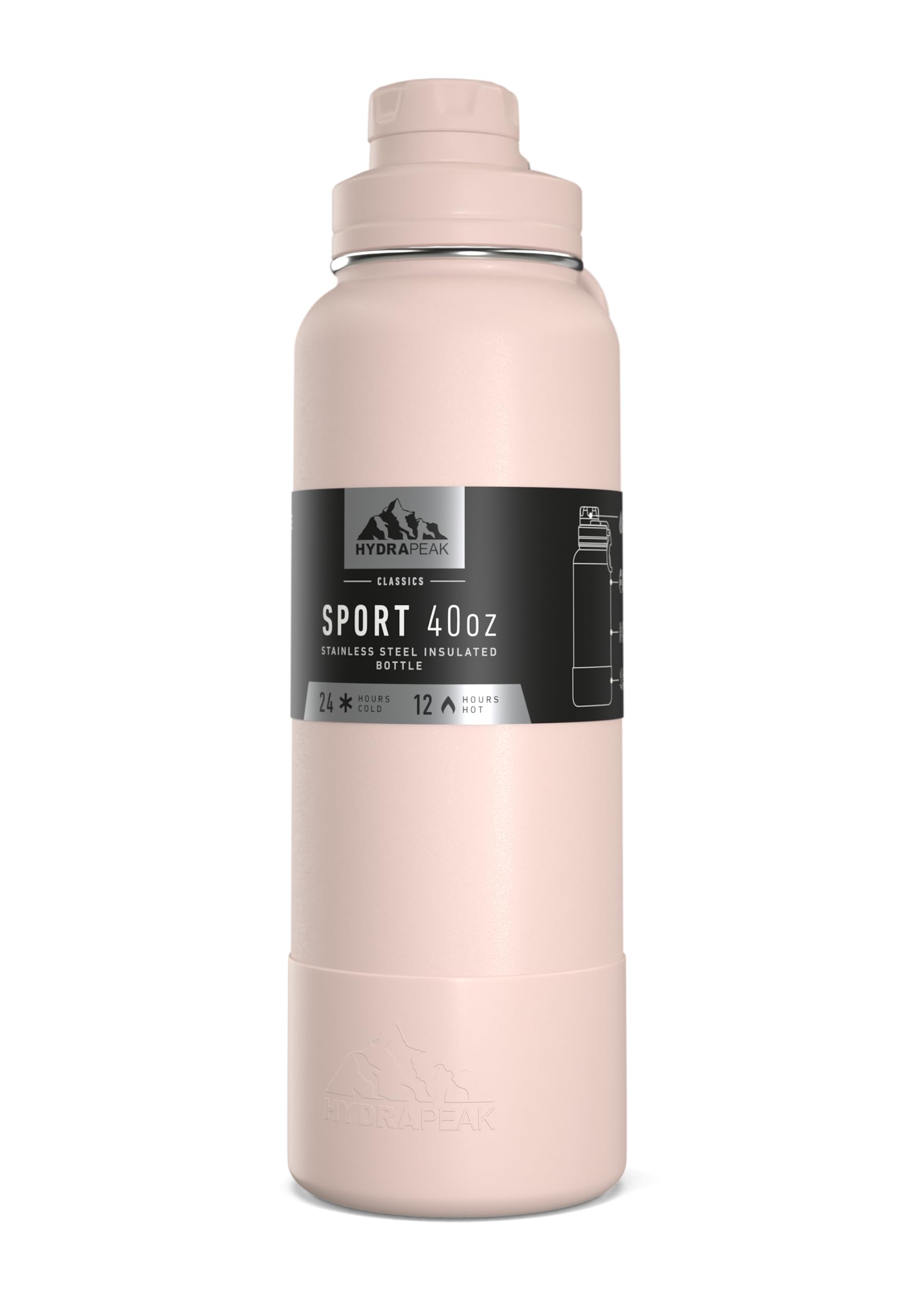 Hydrapeak 40oz Sport Insulated Water Bottle - Seashell Chug Lid - Leak Proof, 24hr Cold