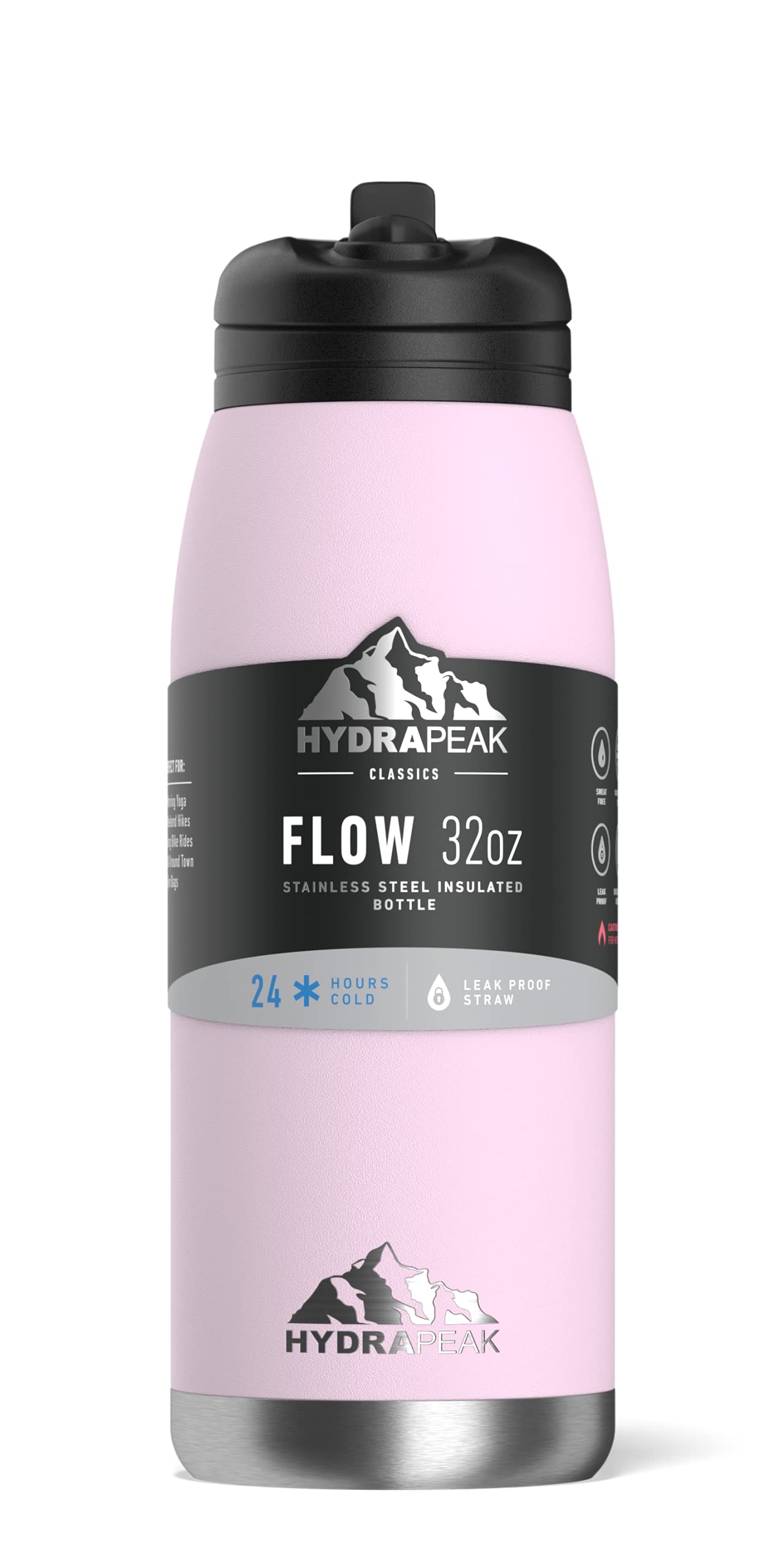 Hydrapeak Flow 32oz Insulated Water Bottle with Straw Lid - Blush
