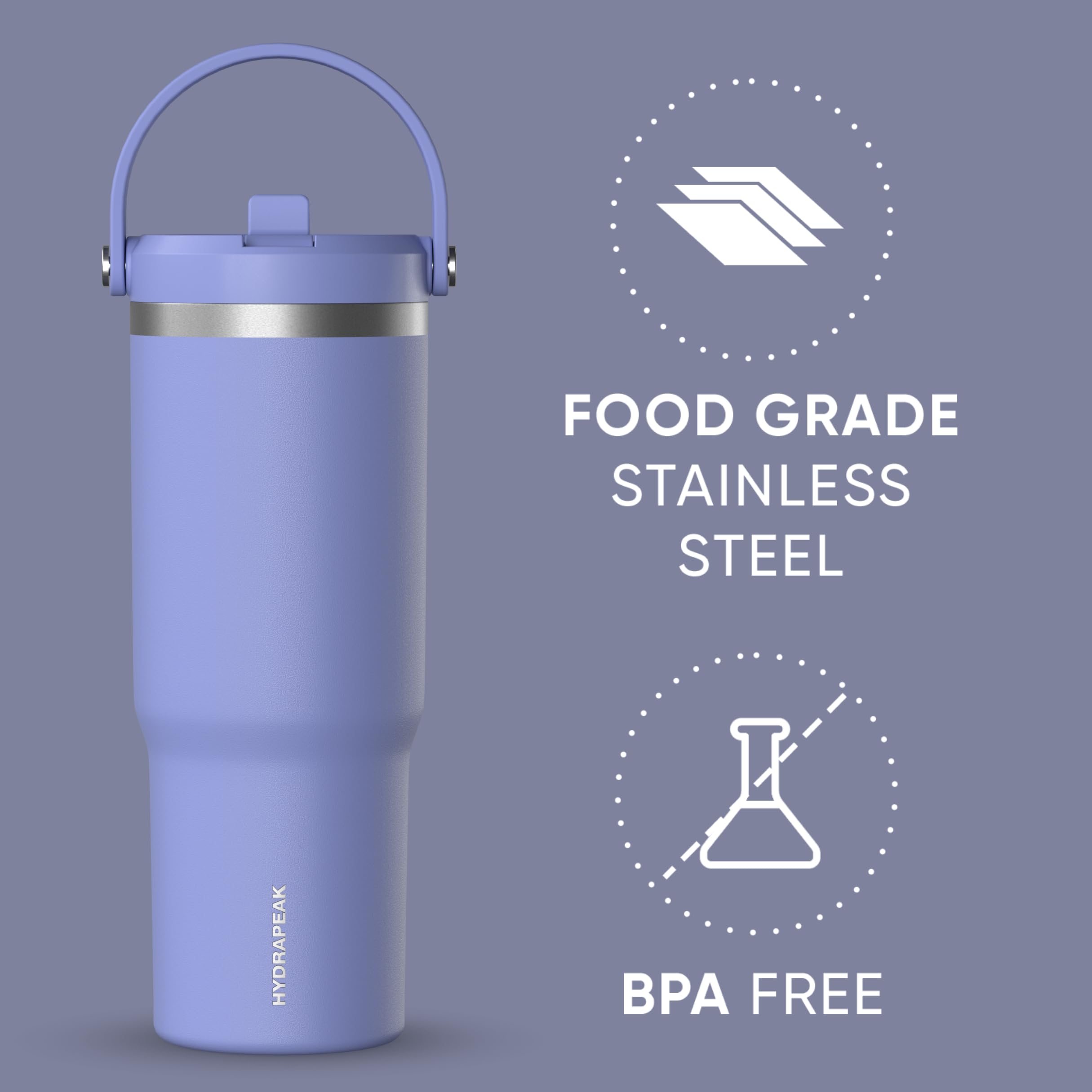 Hydrapeak Nomad 32 oz Tumbler with Handle and Straw Lid - Iris, Double-Walled Stainless Steel, Leak-Proof