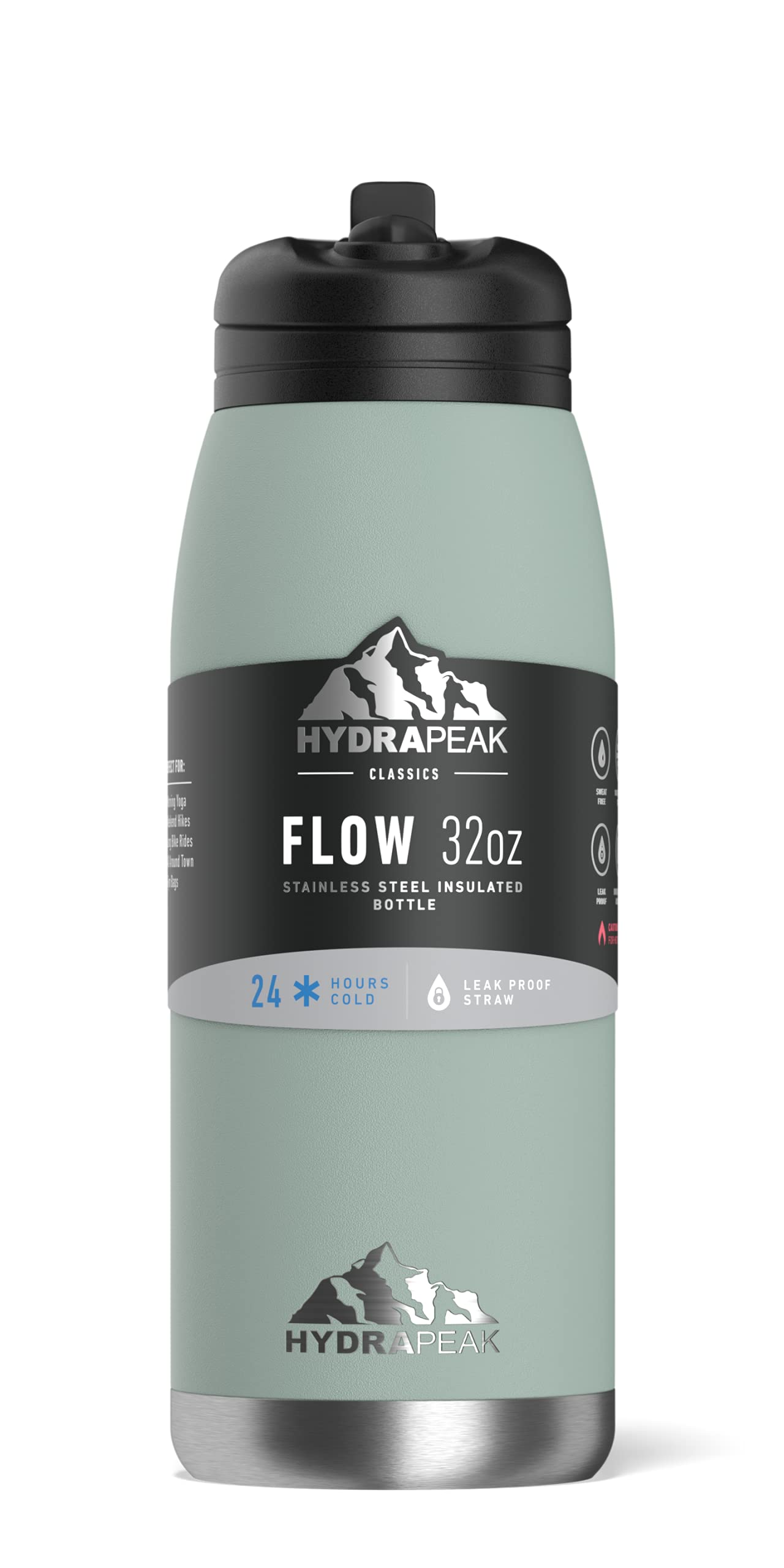 Hydrapeak Flow 32oz Insulated Water Bottle with Straw Lid – Teal, Stainless Steel, Leak-Proof