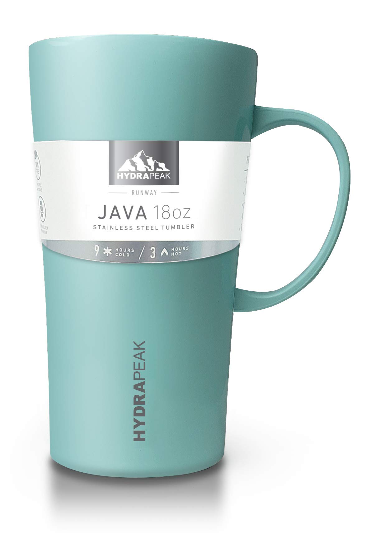 Hydrapeak JAVA 18oz Insulated Coffee Mug with Handle, Leak-Proof Lid, Aqua
