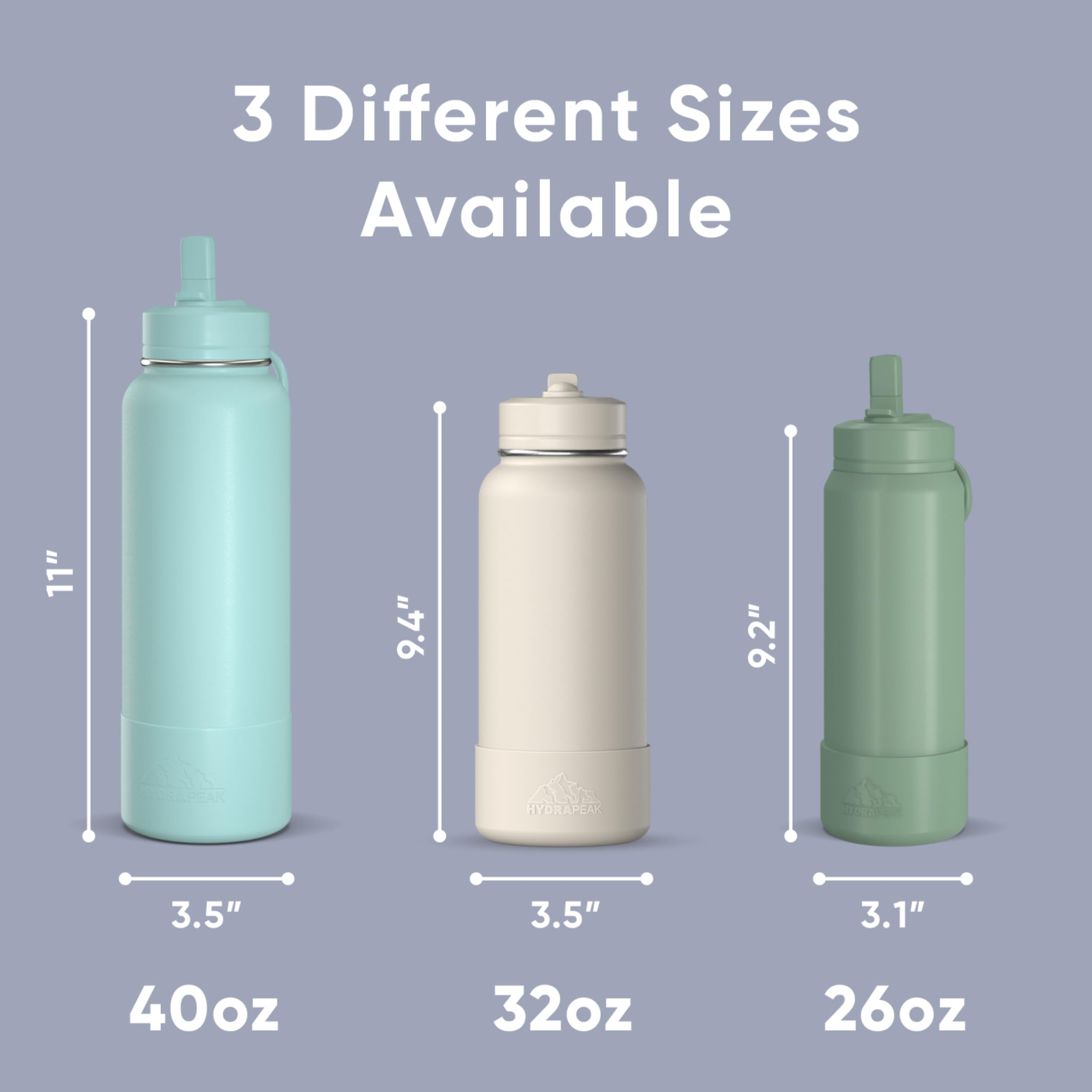 Hydrapeak 26 oz Sport Insulated Water Bottle with Straw & Chug Lid, Leak Proof, Ice