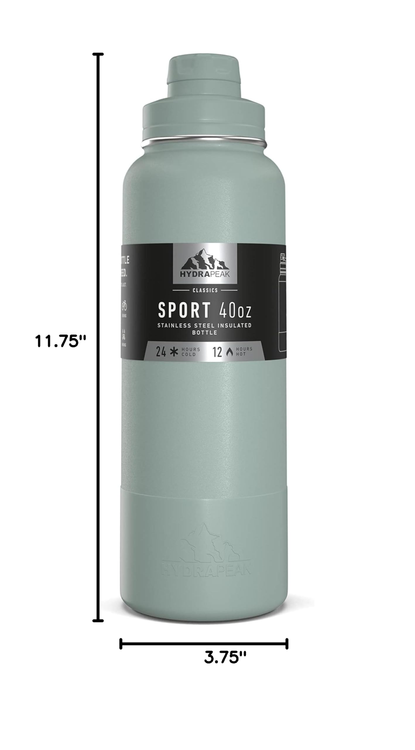 Hydrapeak Sport 40oz Insulated Water Bottle with Chug Lid – Pale Sage