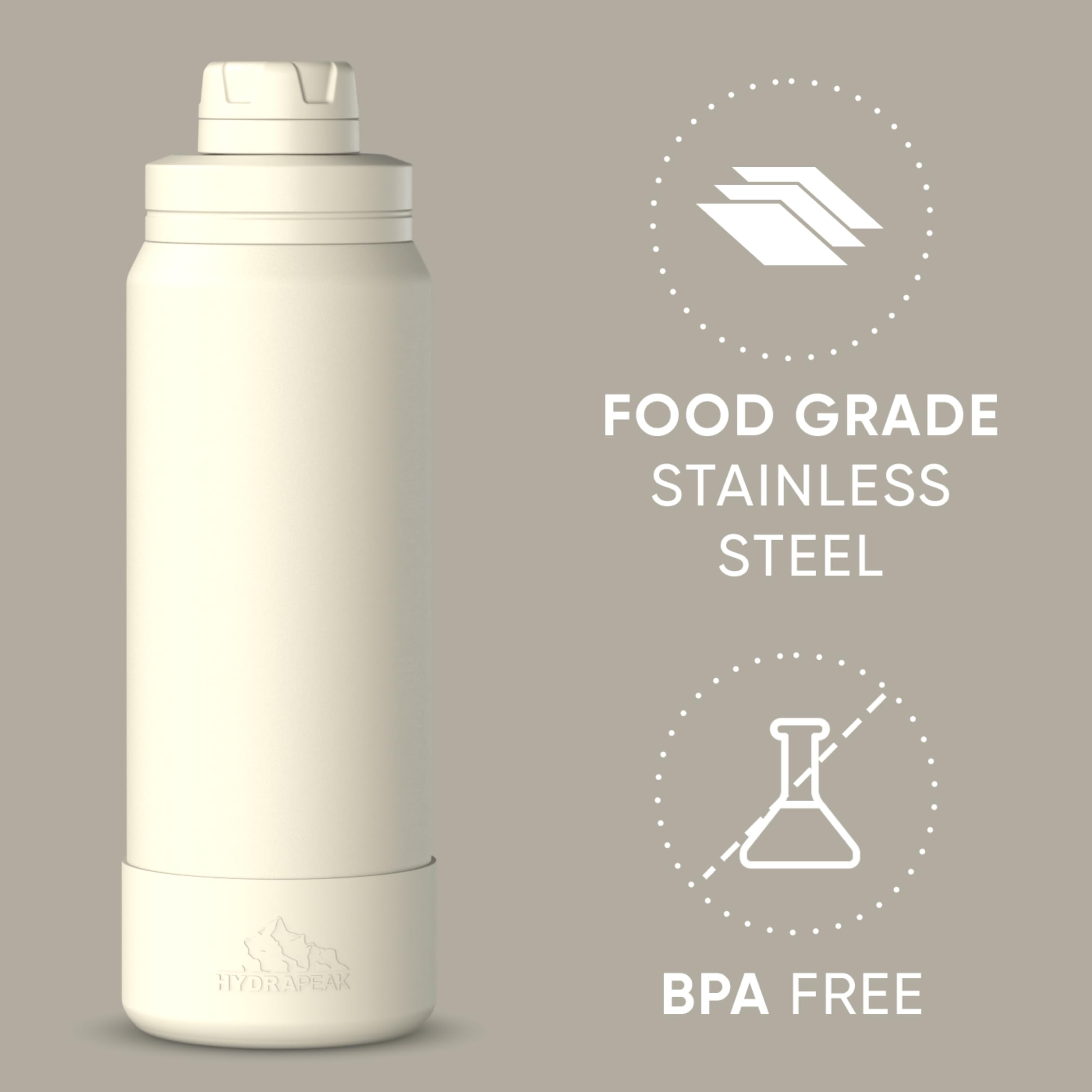 Hydrapeak 26oz Sport Insulated Water Bottle with Chug Lid - Ivory (Cupholder Friendly)