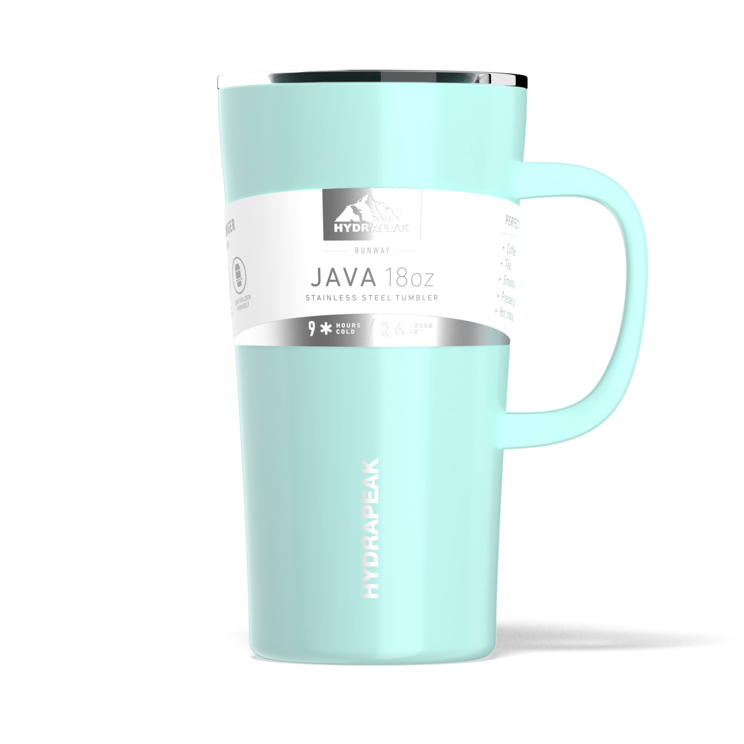 Hydrapeak JAVA 18oz Insulated Coffee Mug with Handle, Leak-Proof Lid, Aqua