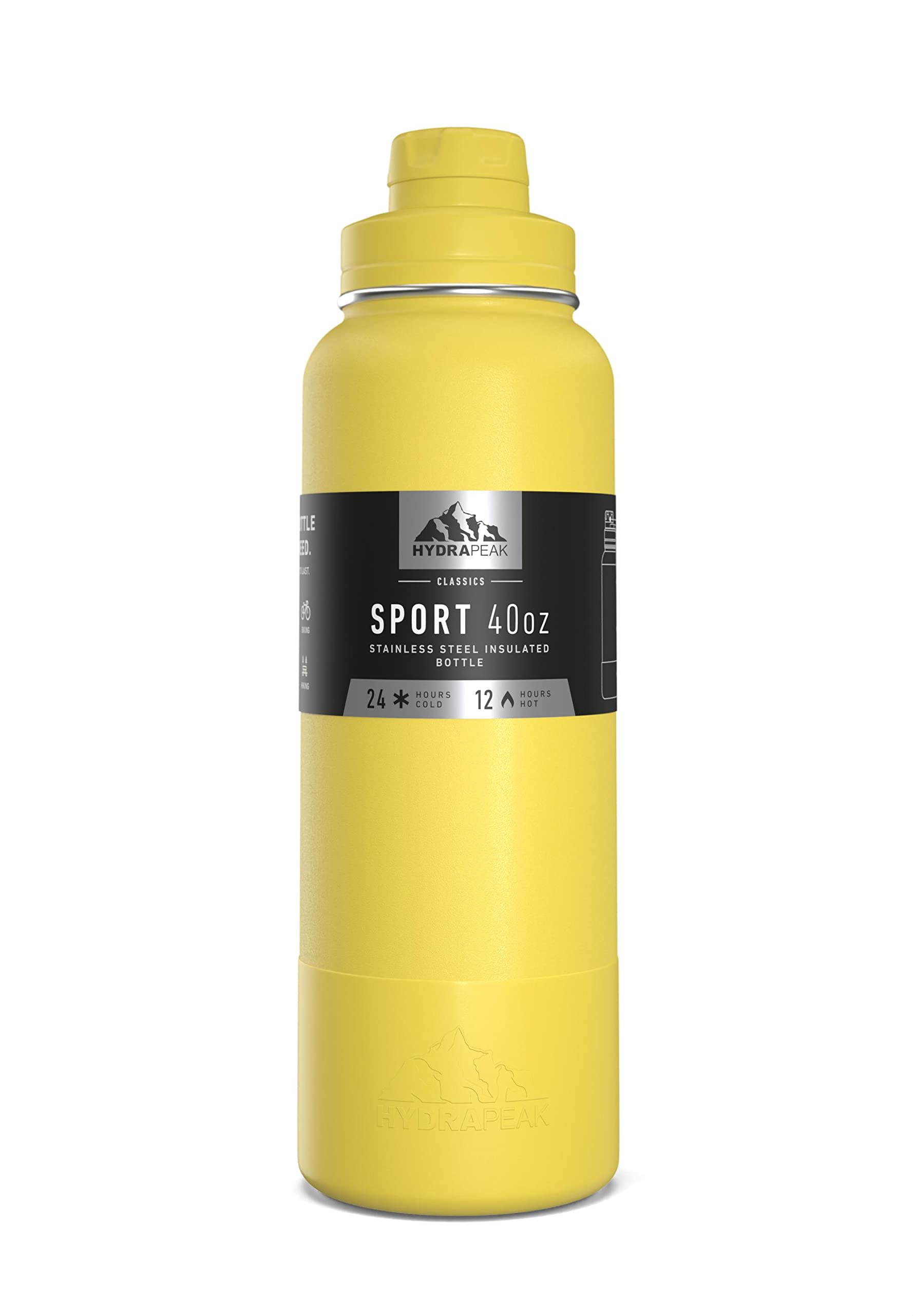 Hydrapeak 40oz Sport Insulated Water Bottle with Chug Lid - Lemon - Keeps Drinks Cold 24 Hours