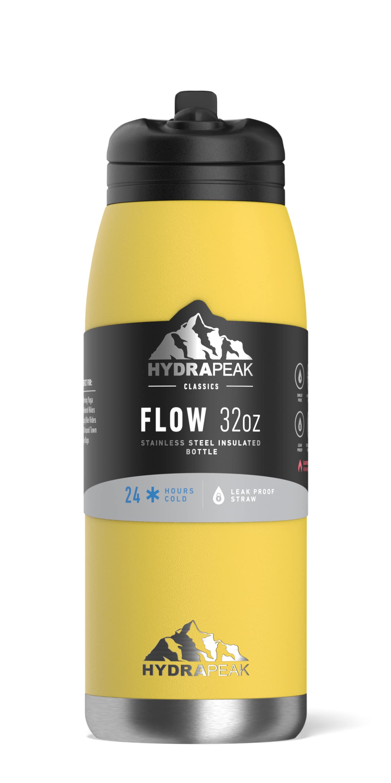 Hydrapeak Flow 32oz Insulated Water Bottle with Straw Lid - Lemon, Bright Color for Everyday Hydration