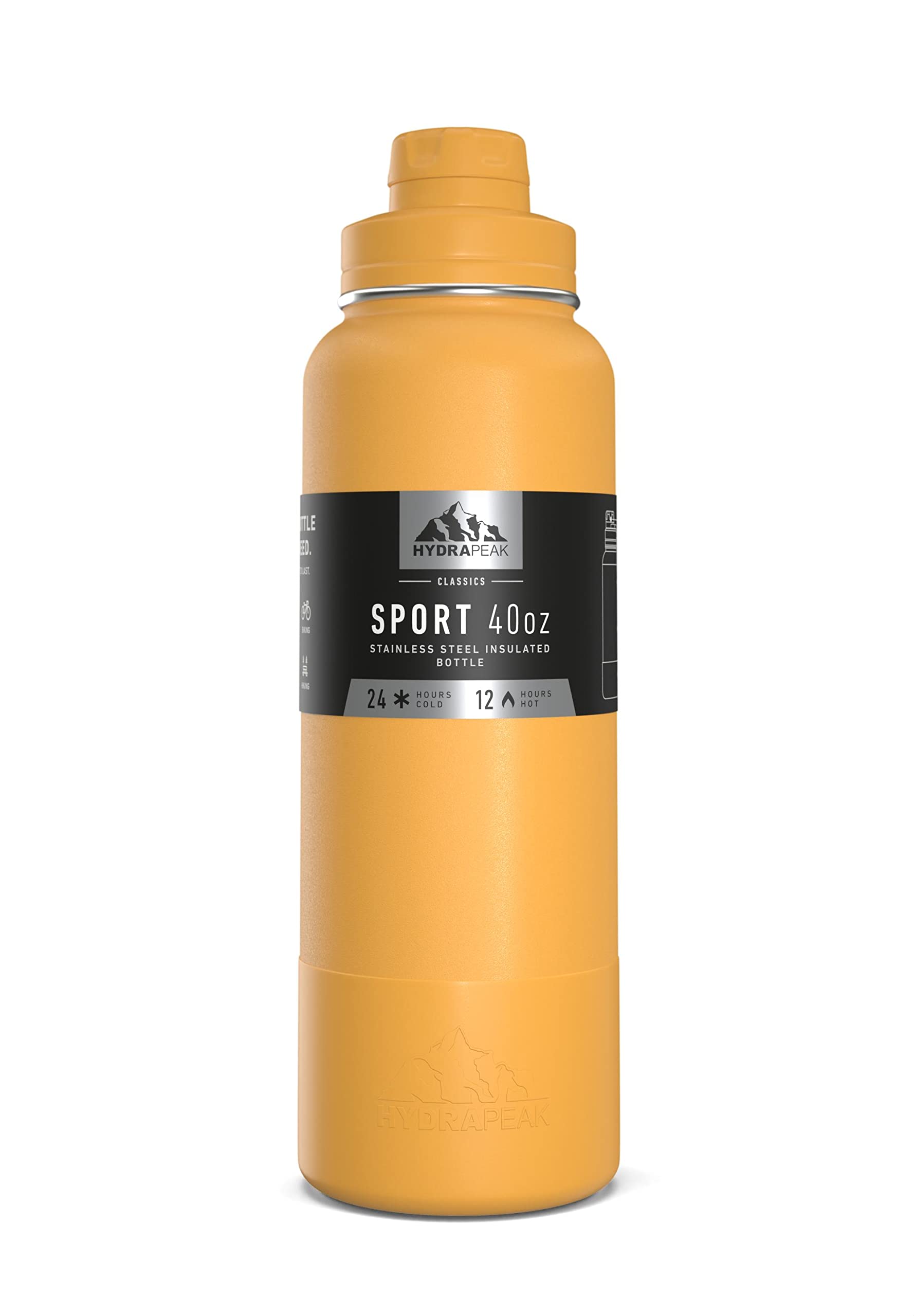 Hydrapeak 40oz Sport Insulated Water Bottle Tangerine - Double Wall Stainless Steel with Chug Lid