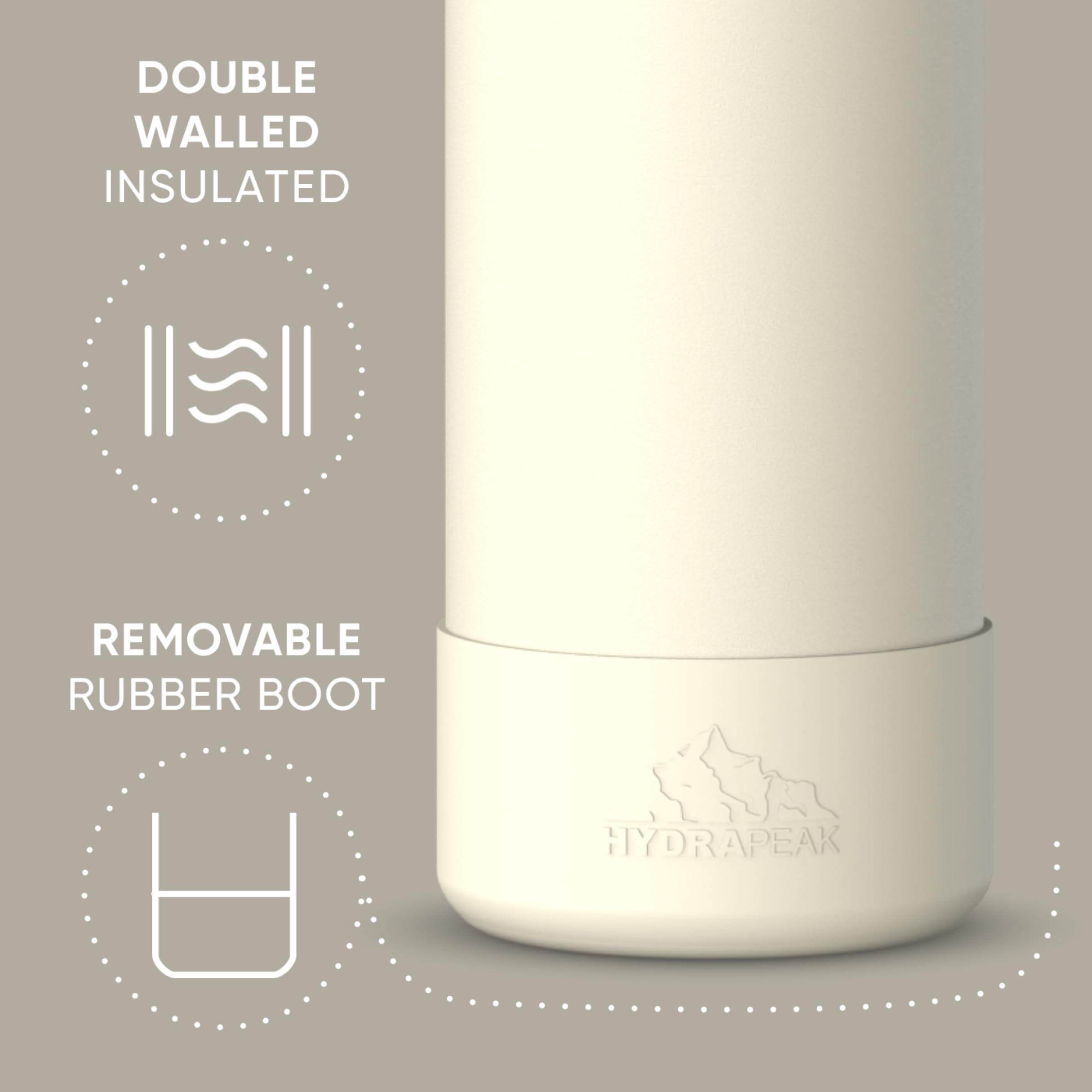Hydrapeak 26oz Sport Insulated Water Bottle with Chug Lid - Ivory (Cupholder Friendly)