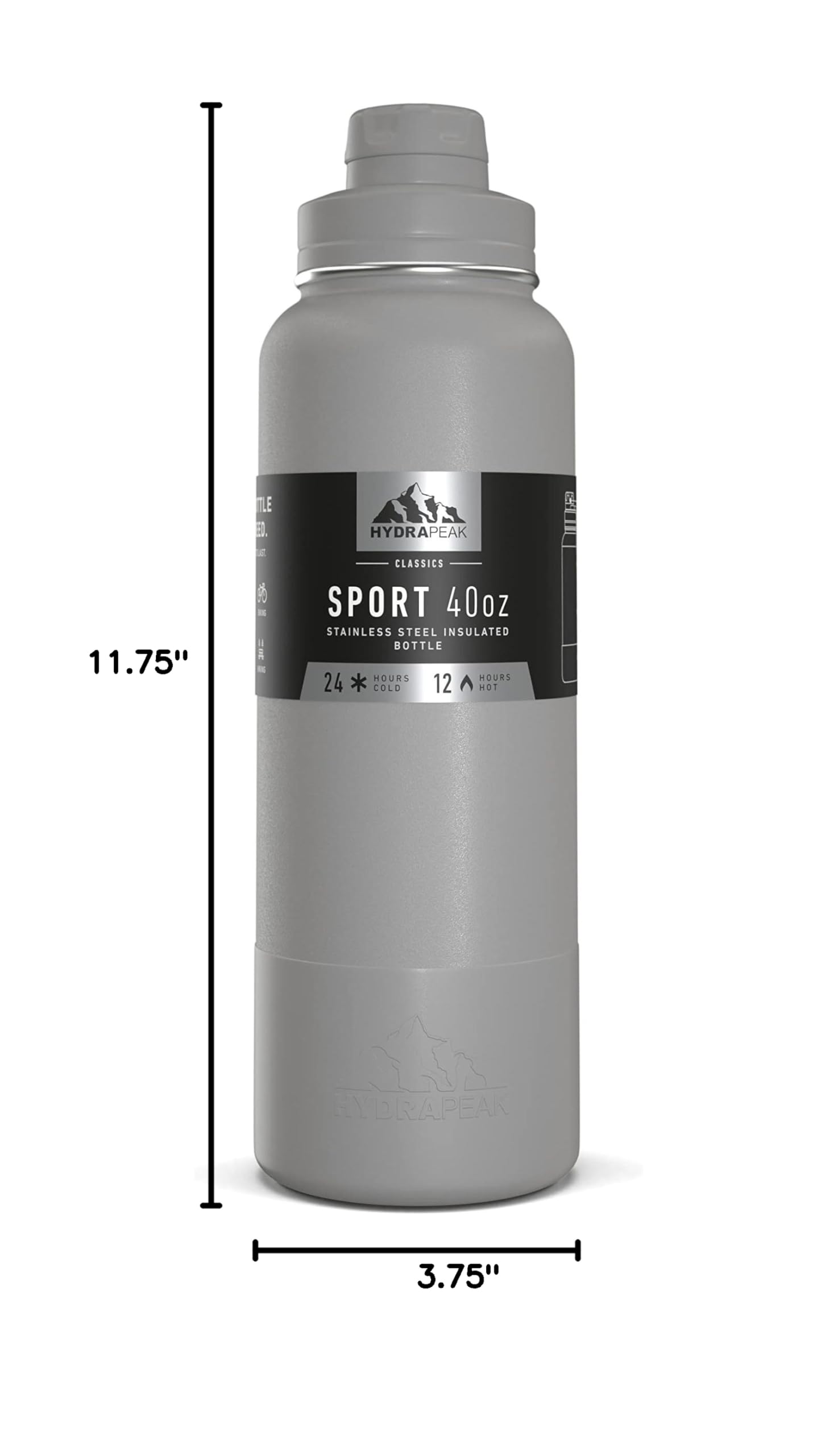 Hydrapeak Sport 40oz Insulated Water Bottle with Chug Lid – Grey