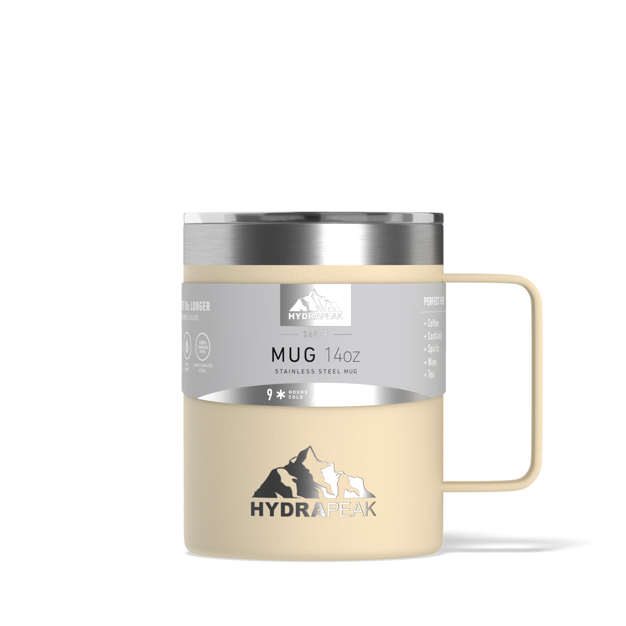 Hydrapeak 14oz Insulated Coffee Mug with Handle - Double Wall Travel Mug, 3 Hours Hot / 9 Hours Cold, Spill-Proof