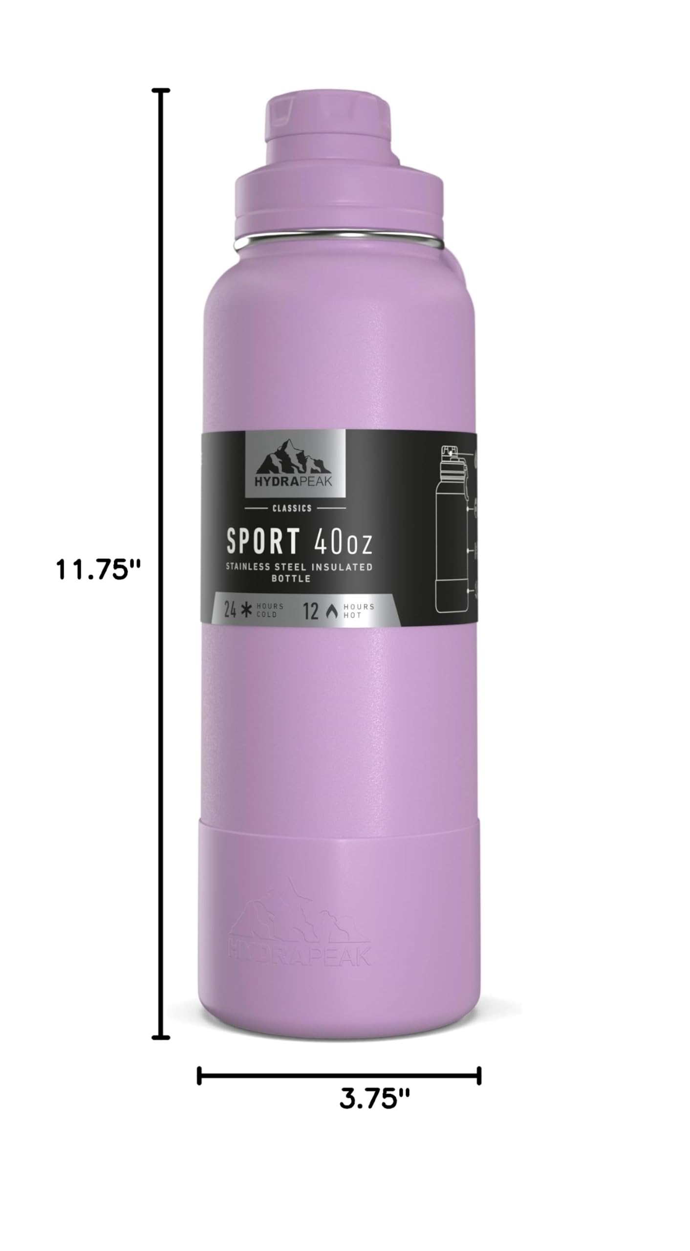 Hydrapeak 40oz Sport Insulated Water Bottle Mauve - Double Wall Stainless Steel with Chug Lid